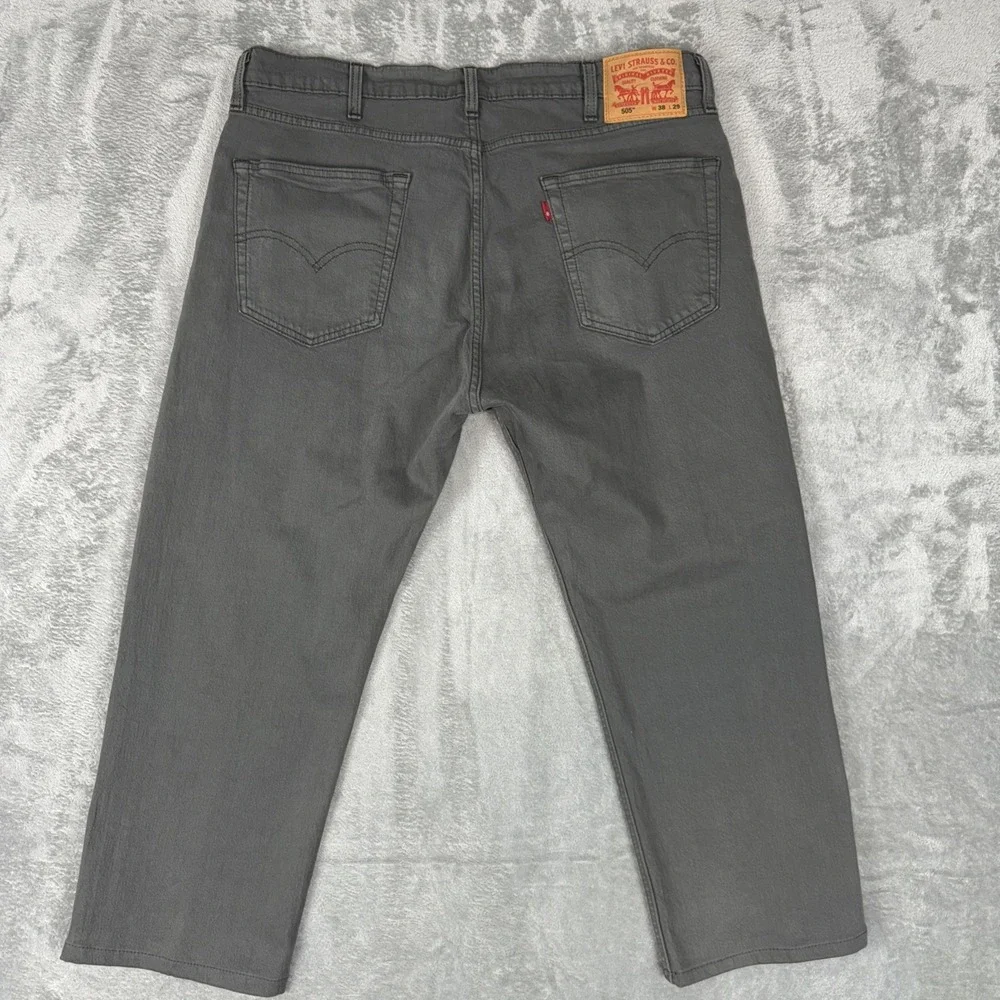Levis 505 Regular Fit Denim Gray Jeans (38x25 CUSTOM) White Tab Straight Stretch